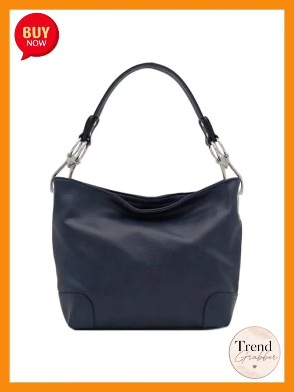 Faux Leather Hobo Shoulder Bag Zipper Closure Detachable Strap Multiple Pockets